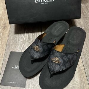 Never use COACH JANICE FLIP FLOPS WEDGE HEEL IN BLACK AND GRAY size:7  A00964